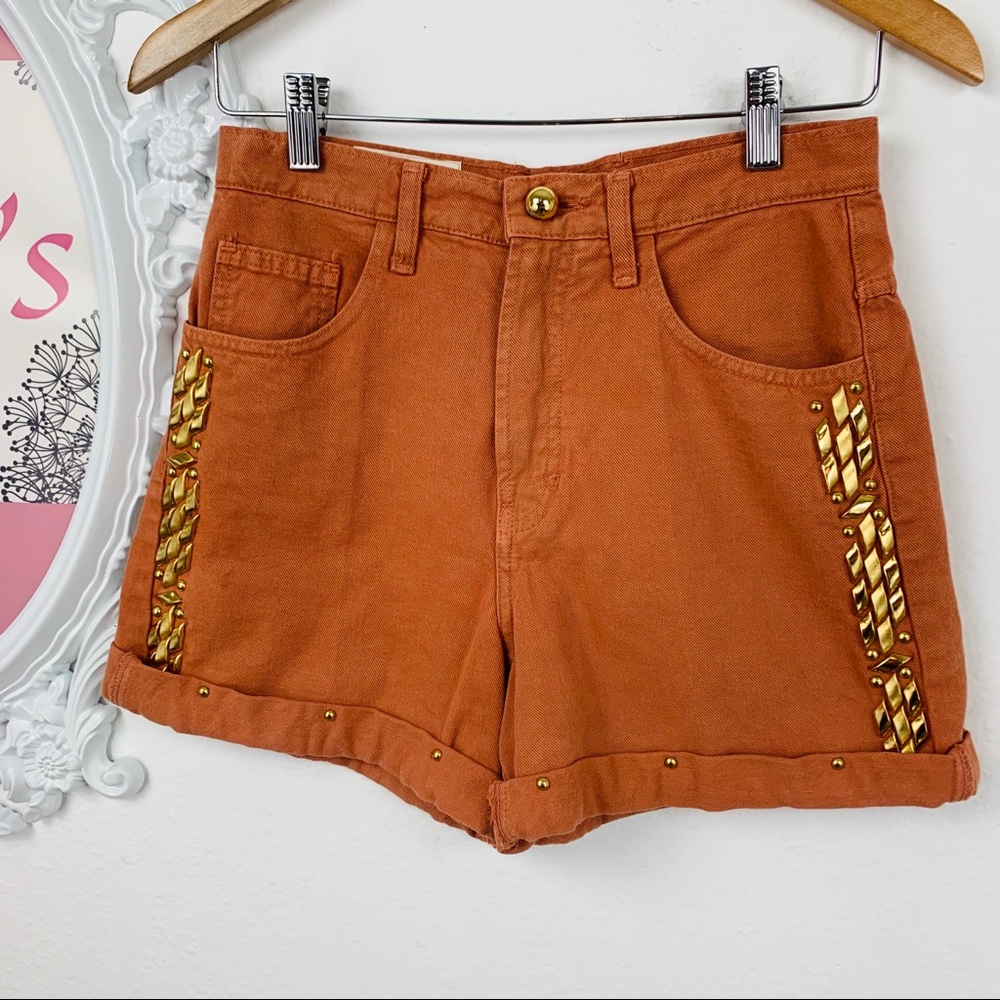 VTG Cache / Burnt Orange Gold Studs Cuffed Jean